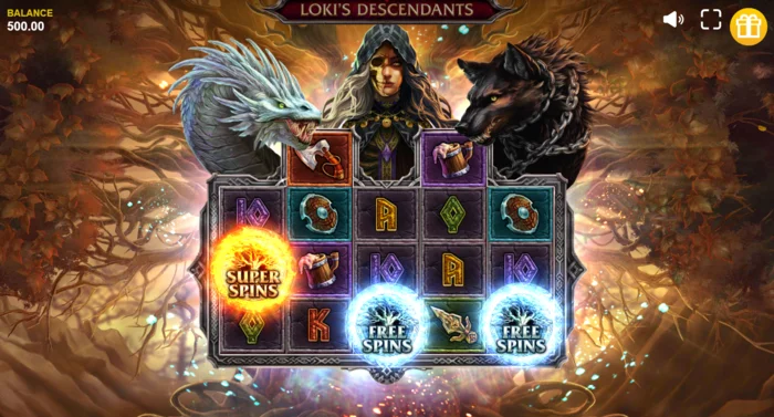 Loki's Descendants – aktivacija funkcije Serpent z diagonalnimi Wild simboli